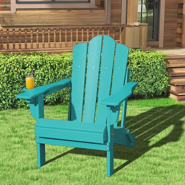 JEAREY 1-Piece HDPE Folding Adjustable Adirondack Chair in Tiffany Blue