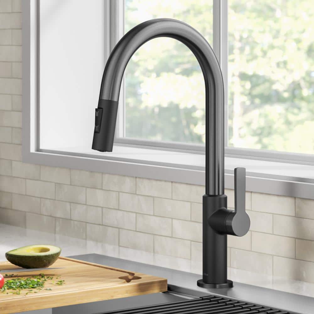 Matte Black Stainless Steel Pull-Down Kitchen Faucet with Spray