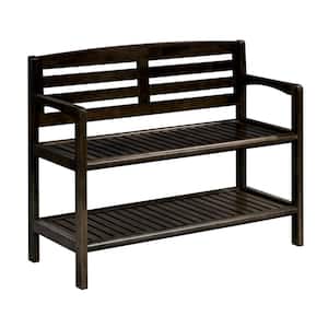 Espresso Wood Entryway Bench with Back and Storage Shelf Abingdon 31.12 in. H x 38.00 in. W x 16.00 in. D