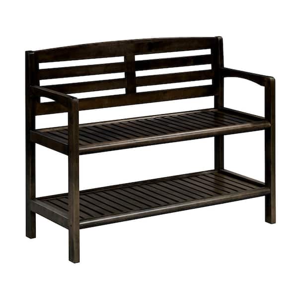 New Ridge Home Goods Espresso Wood Entryway Bench with Back and Storage Shelf Abingdon 31.12 in. H x 38.00 in. W x 16.00 in. D