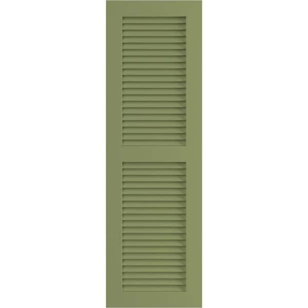 Ekena Millwork 12 in. x 31 in. PVC True Fit Two Equal Louvered Shutters Pair in Moss Green