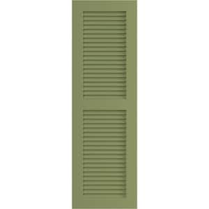 15 in. x 48 in. PVC True Fit Two Equal Louvered Shutters Pair in Moss Green