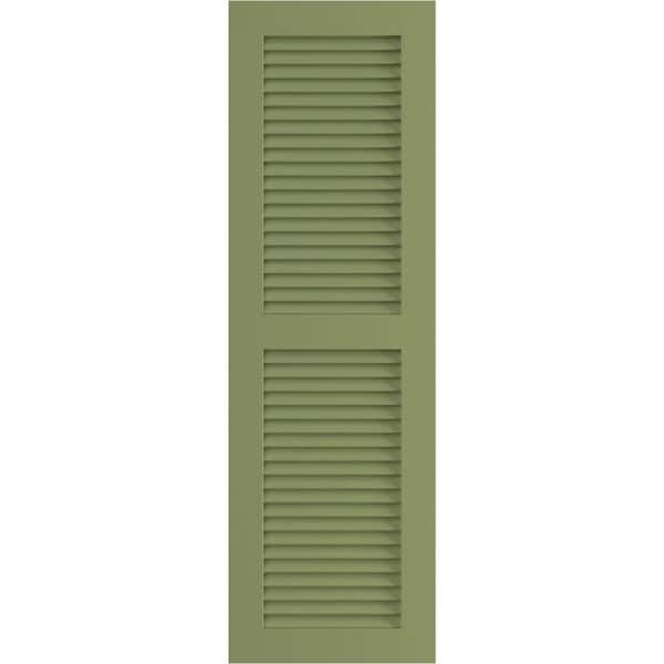 Ekena Millwork 18 in. x 58 in. PVC True Fit Two Equal Louvered Shutters Pair in Moss Green