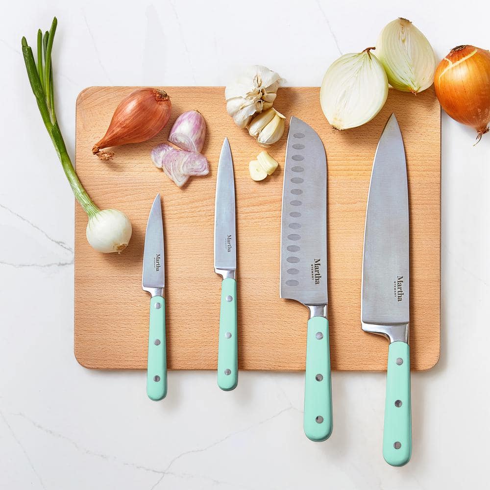 Martha Blue 14-Piece Stainless Steel Knife Block Set with Acacia Wood Block