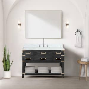 Irvington 48 in W x 22 in D Black Oak Single Bath Vanity, Carrara Marble Top, and Faucet Set