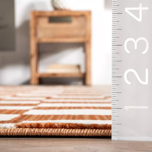 Dominique 2 ft. 6 in. x 10 ft. Orange Abstract Checkered Fringe Area Rug