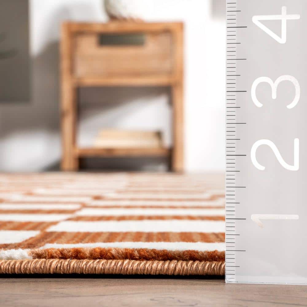 Dominique Orange and White Geometric Synthetic Area Rug