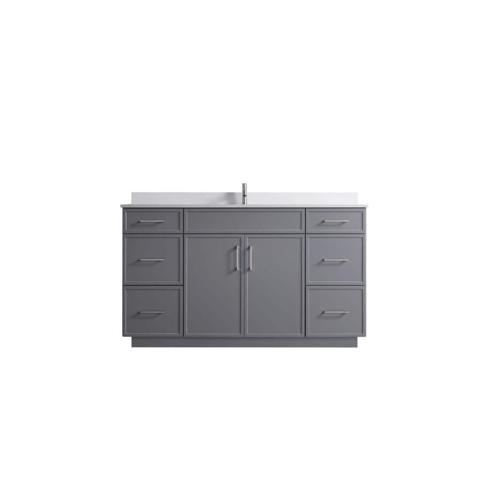 VSC 60in. W x 22in. D x 35in. H Double Sink Freestanding Bath Vanity in Whi