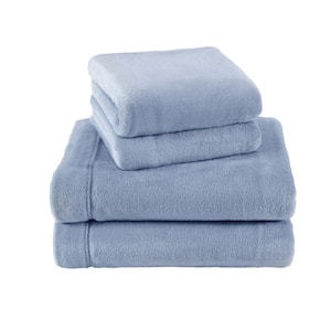 LA Solid 4-Piece Blue Plush Fleece Microfiber King Sheet Set