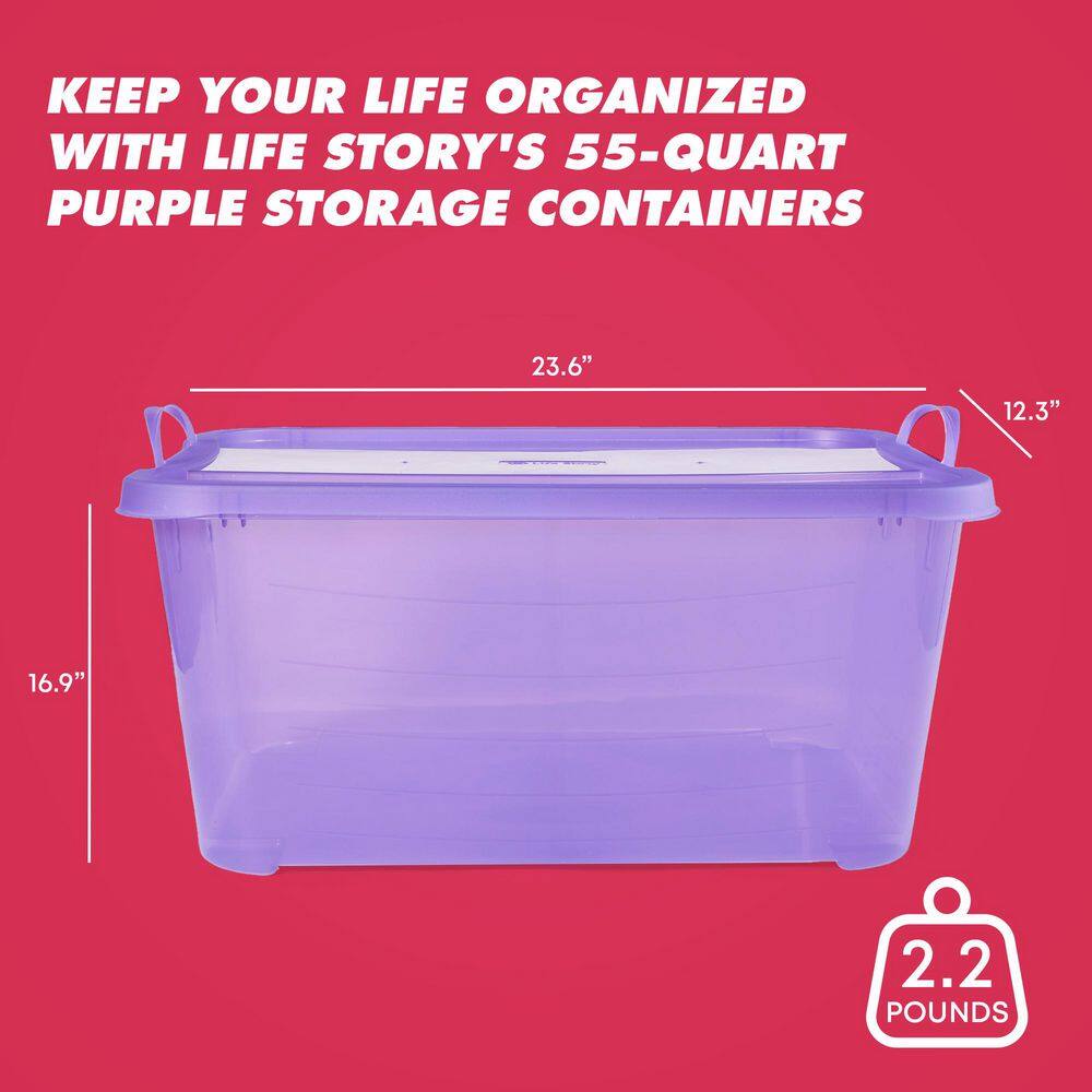 Purple 55 Quart Stackable Plastic Storage Container with Lid