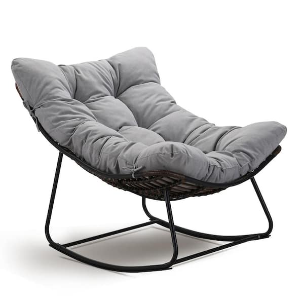 Unbranded Metal Water Resistant Olefin UV Resistant Outdoor Rocking Chair with Deep Gray Cushion