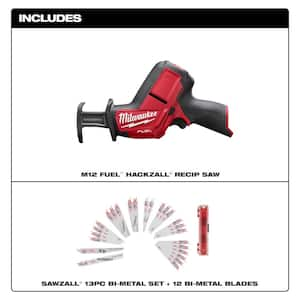 M12 FUEL 12V Lithium-Ion Brushless Cordless HACKZALL Reciprocating Saw (Tool-Only) with SAWZALL Saw Blade Set (25-Piece)