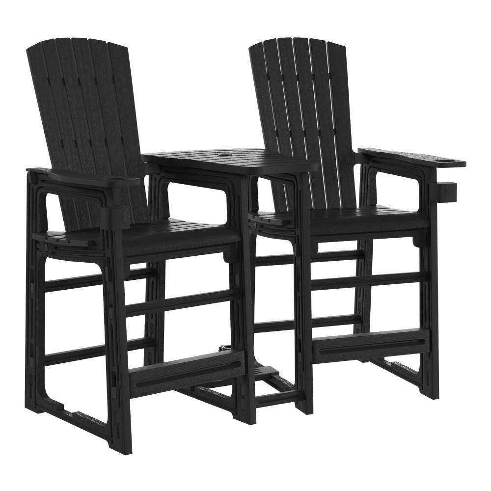 Coastline Outdoor Patio All Weather Poly Plastic Bar Chair Set w/ Connecting Tray and Cup Holder, Black price history on PriceWatchPro