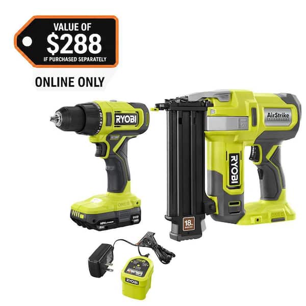ONE+ 18V Cordless 2-Tool Combo Kit with 1/2 in. Drill/Driver, 18-Gauge Brad Nailer, 2.0 Ah Battery, and Charger