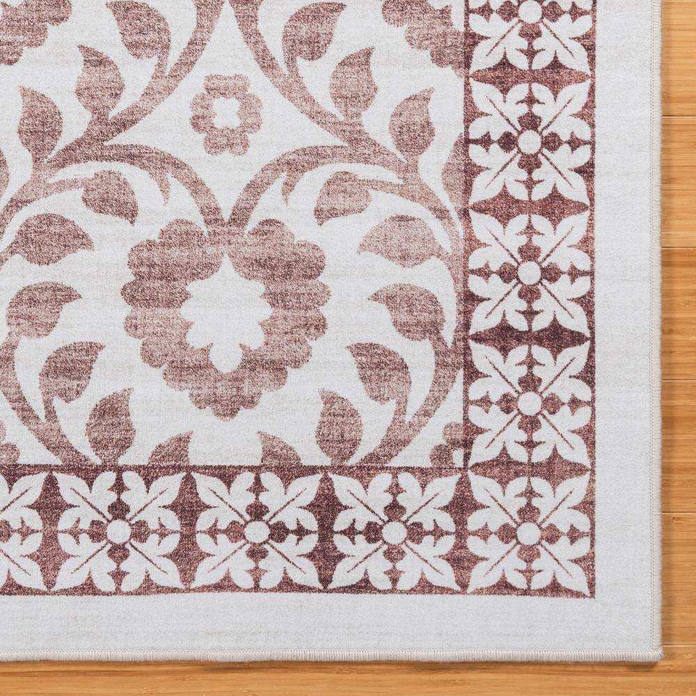 Ivory and Red Floral Synthetic Washable Area Rug