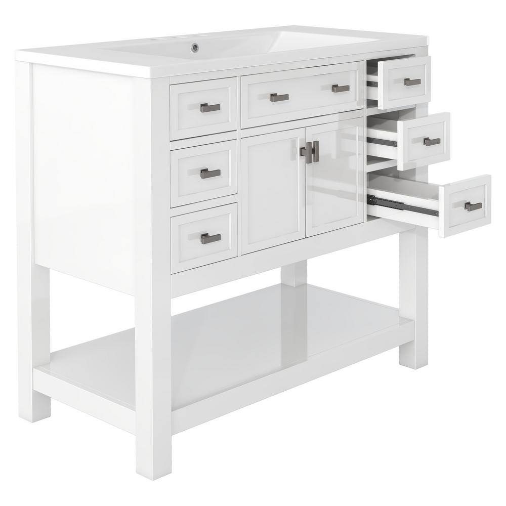 36 in. W x 18 in. D x 34.1 in. H White Linen Cabinet with 6-Drawers, 1-Door