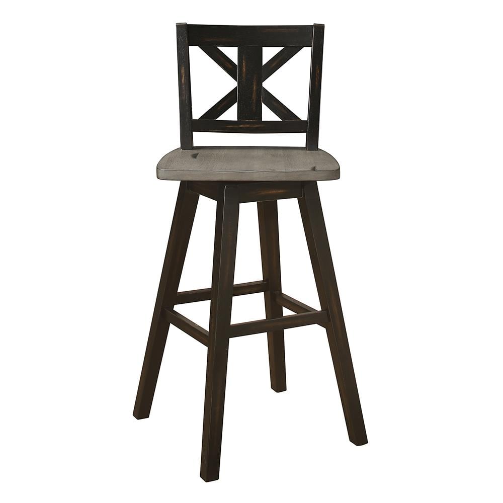 Distressed Gray and Black Wood Swivel Pub Stools Set of 2