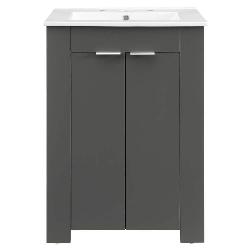 Maybelle 24" Gray White Melamine Bathroom Vanity with Ceramic Sink
