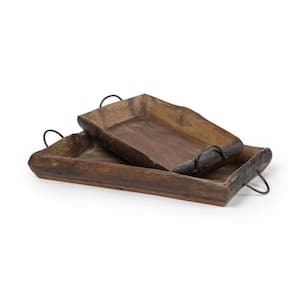 Brown Rectangle Wood 22.5 in. Decorative Serving Tray Set of 2