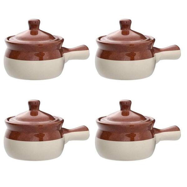 4-Piece White Ceramic Soup Bowls with Lids and Handles, 18 oz, Oven Safe, Dishwasher Safe, for French Onion Soup