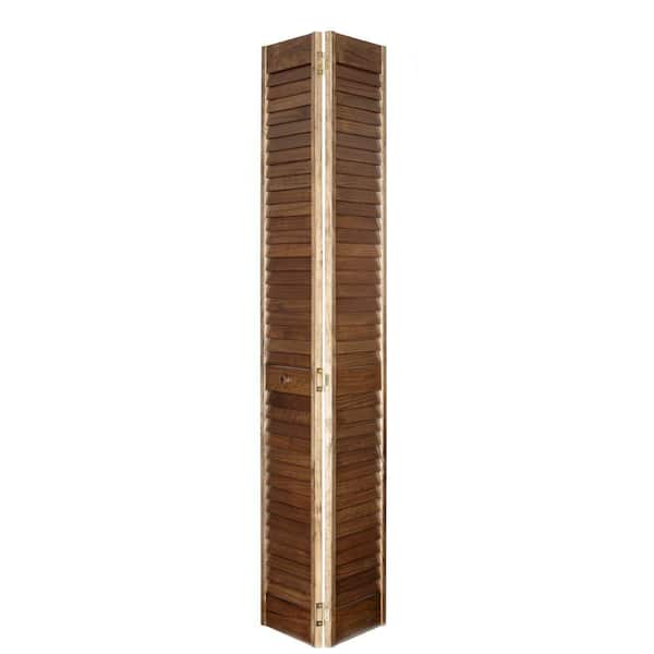 Home Fashion Technologies 32 in. x 80 in. 2 in. Louver/Louver MinWax Special Walnut Solid Wood Interior Closet Bi-fold Door