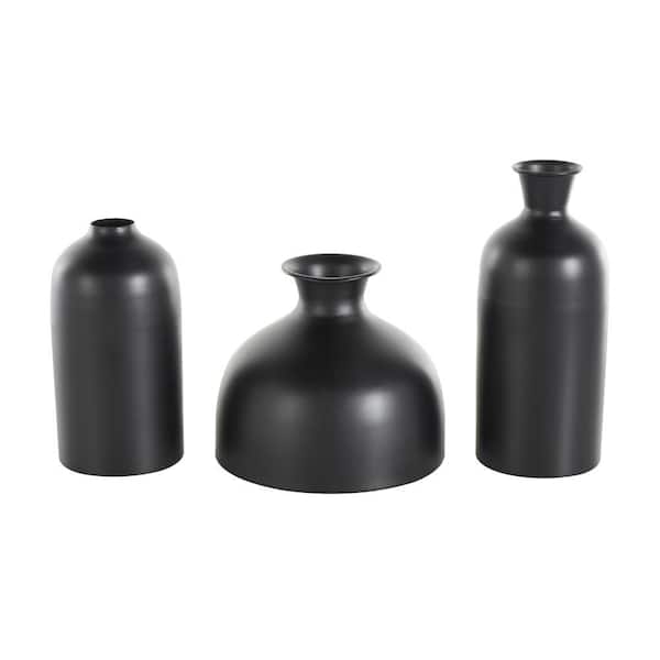 Litton Lane Black Minimalistic Metal Decorative Vase with Varying Shapes and Sizes (Set of 3)