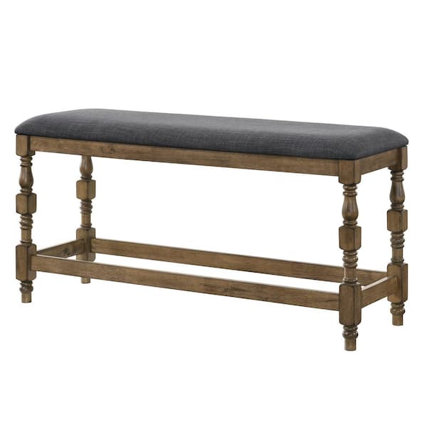 Furniture of America Besta Antique Oak and Dark Gray Counter Height Bench 50.75 in.