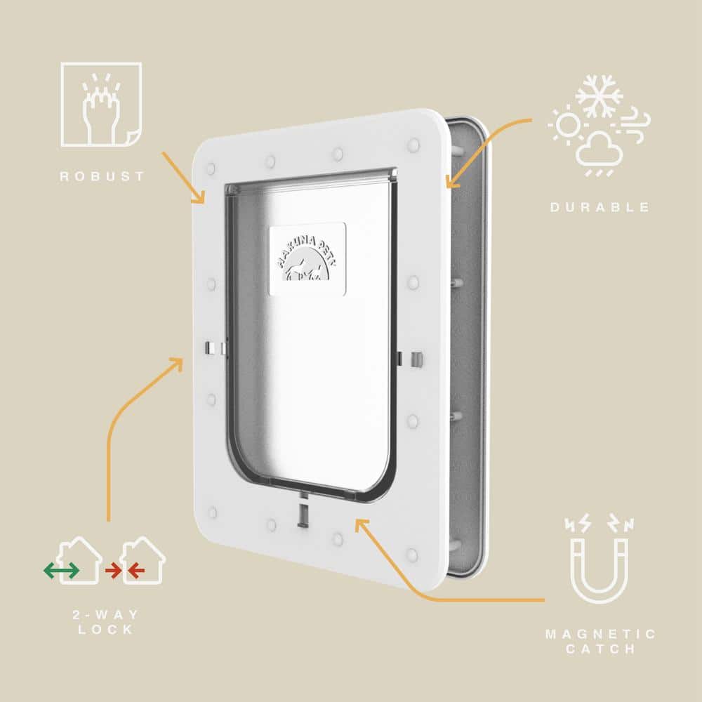 Small White Polycarbonate Pet Door with Lock for Cats and Dogs