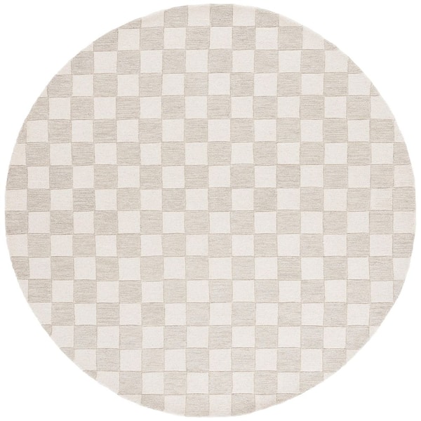 Martha Stewart 6 ft. x 6 ft. Beige/Ivory Check Round Rug