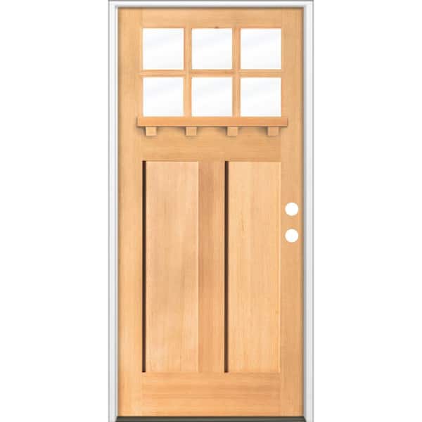 Krosswood Doors 36 in. x 80 in. 6-Lite Craftsman Left Hand Clear Stain Hemlock Prehung Front Door