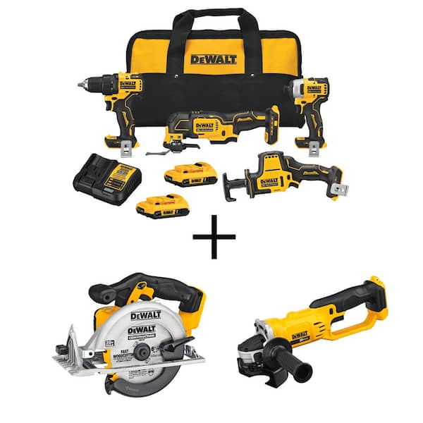 DEWALT ATOMIC 20V MAX Cordless Brushless 4 Tool Combo Kit, Brushless 6-1/2 in. Circular Saw, and 4.5 in. Grinder
