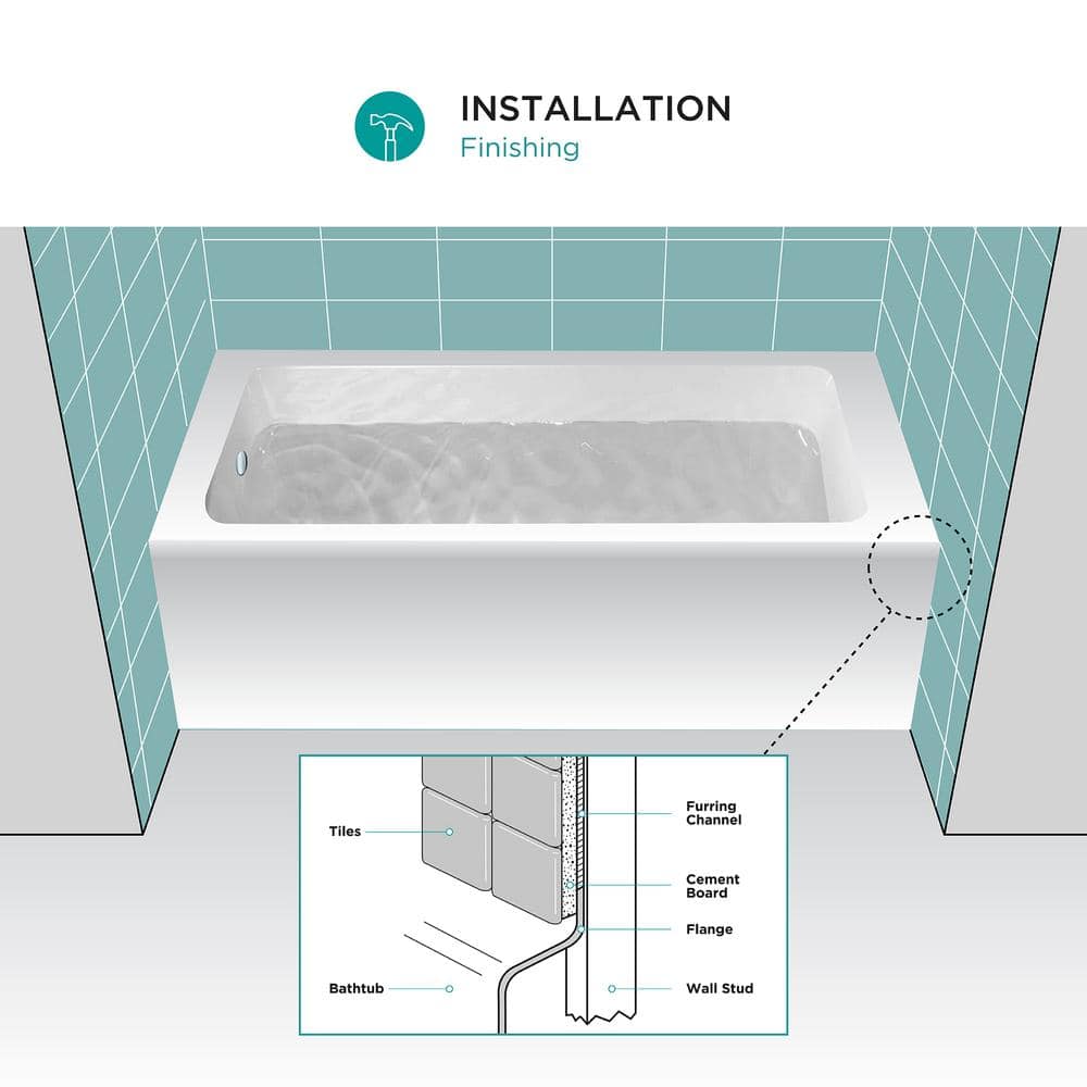 66-Inch White Acrylic Rectangular Apron Soaking Bathtub