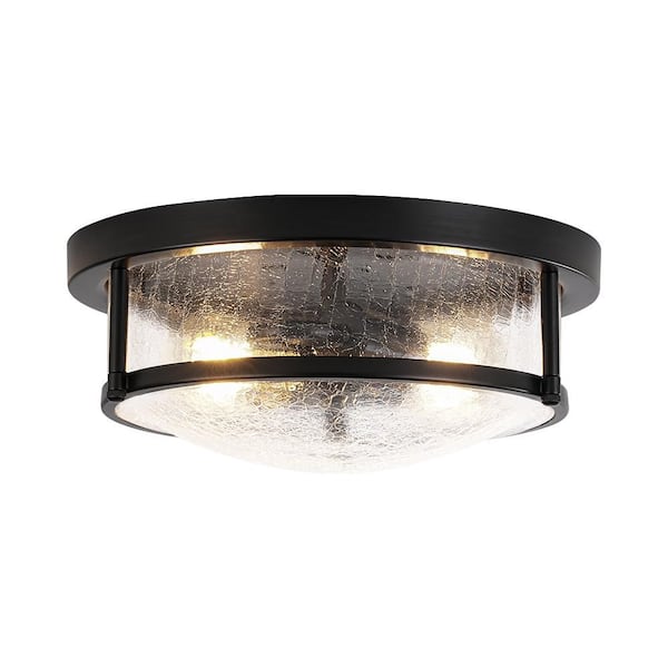 HUOKU Lumin 2-Light 11.8 in.W Black Flush Mount Industrial Dome