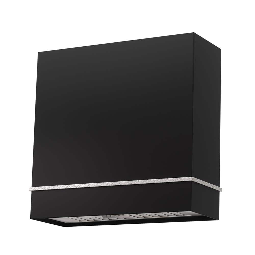 30 in. Stainless Steel Ducted Wall Mount Range Hood with Powerful 600 CFM Vent Motor, 3-Speed, in Black with Nickel