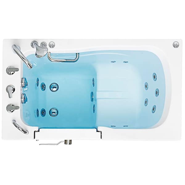 Monaco Acrylic 52 in. Walk-In Whirlpool Bath in White with 5 Piece Fast Fill Faucet Set and Left 2 in. Dual Drain