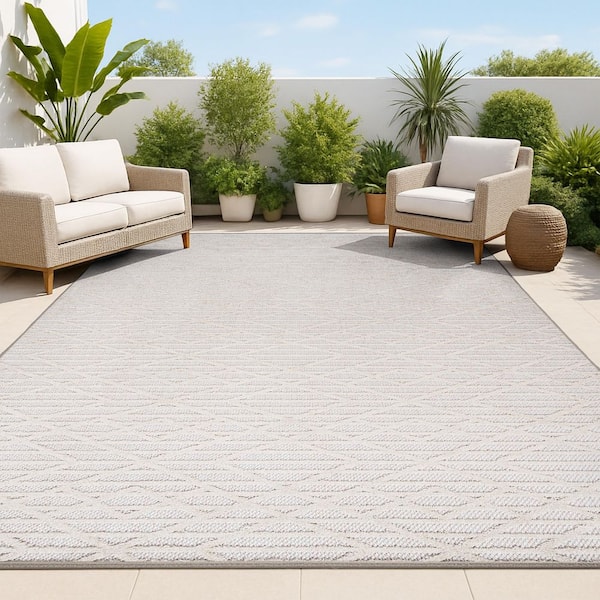 Ararat High-Low Pile Moroccan Diamond Modern Beige 8 ft. x 10 ft. Indoor/Outdoor Area Rug