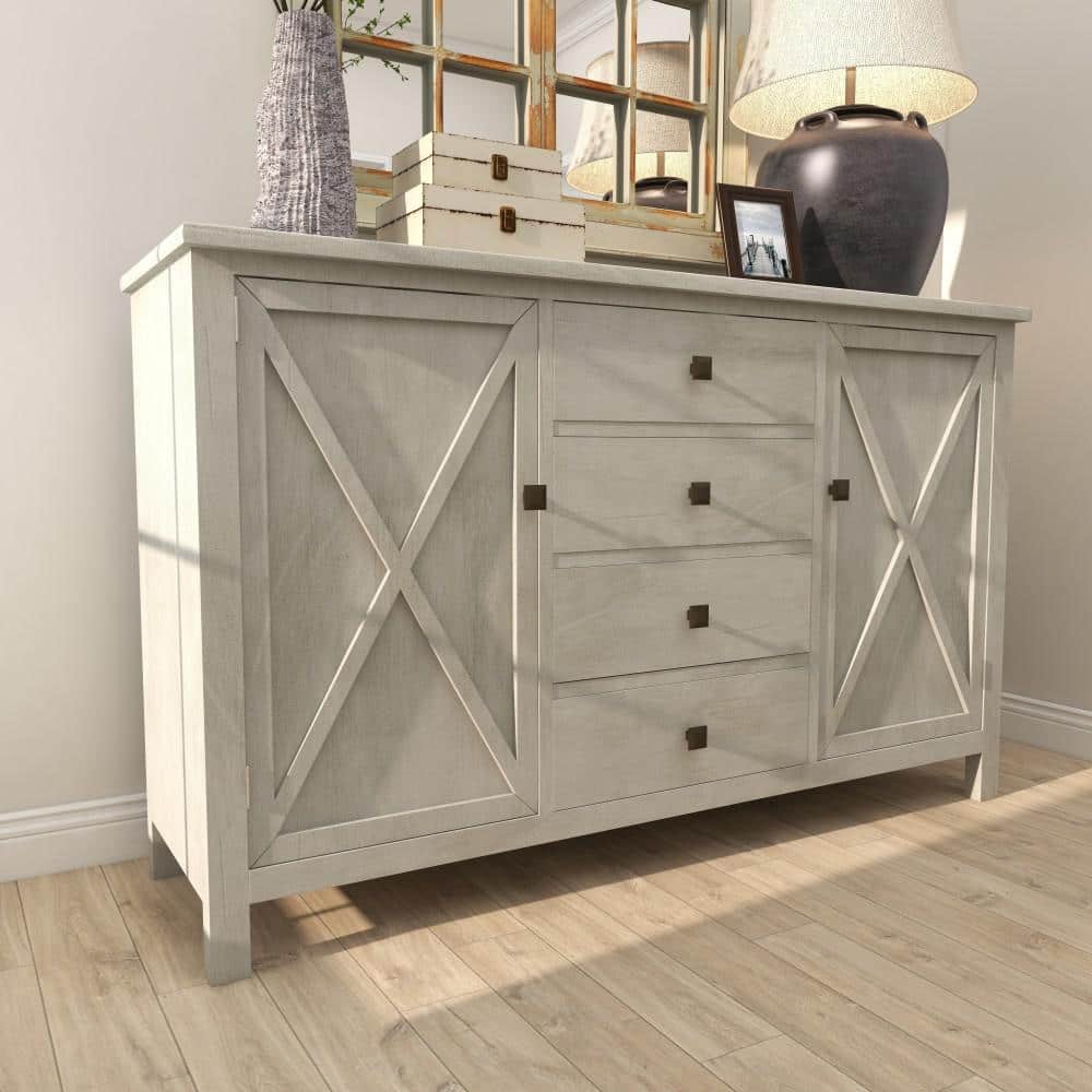 Daisy White Distressed Farmhouse Sideboard with X-Design Doors