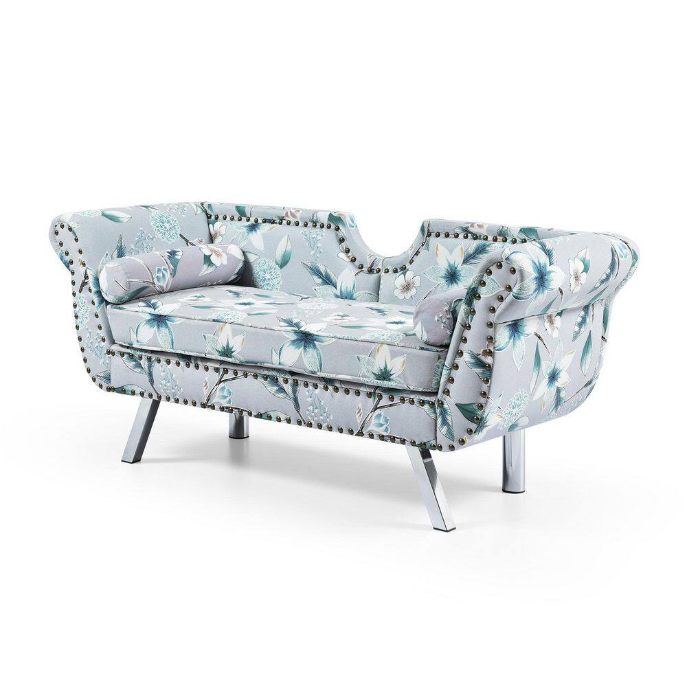 Angel Sar 61 in. Gray Flower Velvet 2Seater Loveseat with Rolled Arms