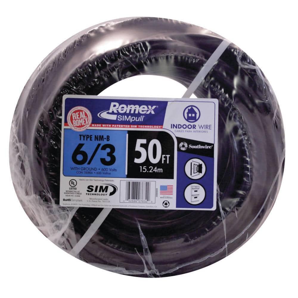 CABLE USPS PRIORITY SHIPPING 6/2 W/GR 50' FT ROMEX SIMPULL WIRE 