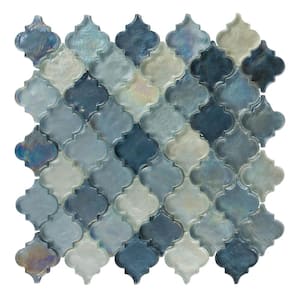 Grandio Arabesque 11.5 in. x 11 in. Polished Baylee Blue Glass Mosaic Tile Sample