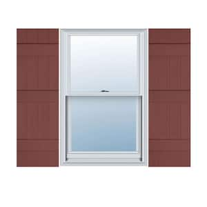 14 in. x 74 in. Lifetime Vinyl Custom Four Board Joined Board and Batten Shutters Pair Burgundy Red