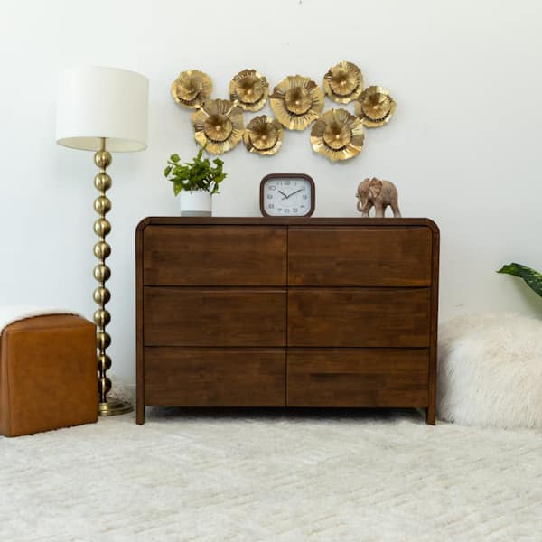 Ashcroft Furniture Co Dempsey Walnut Brown 6-drawer 47.2 in. Wide Dresser
