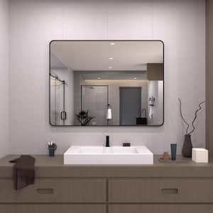 48 in. W x 36 in. H Rectangular Framed Wall Bathroom Vanity Mirror in Matte Black