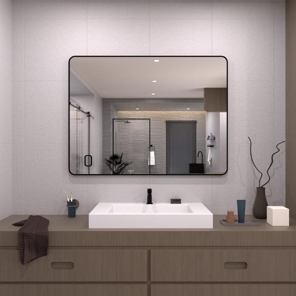 TaiMei 48 in. W x 36 in. H Rectangular Framed Wall Bathroom Vanity Mirror in Matte Black