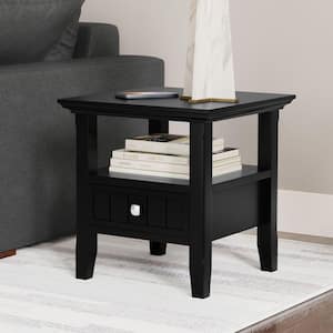 Acadian Solid Wood 19 in. Wide Square Transitional End Table with Drawer in Black