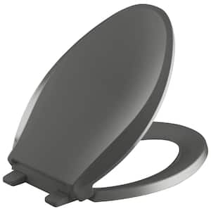 Cachet Quiet-Close Elongated Closed Front Toilet Seat with Grip-Tight Bumpers in Thunder Grey
