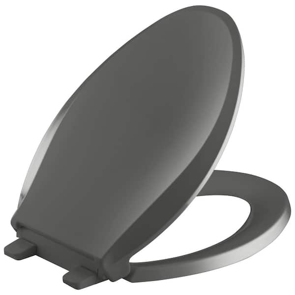KOHLER Cachet Quiet-Close Elongated Closed Front Toilet Seat with Grip-Tight Bumpers in Thunder Grey