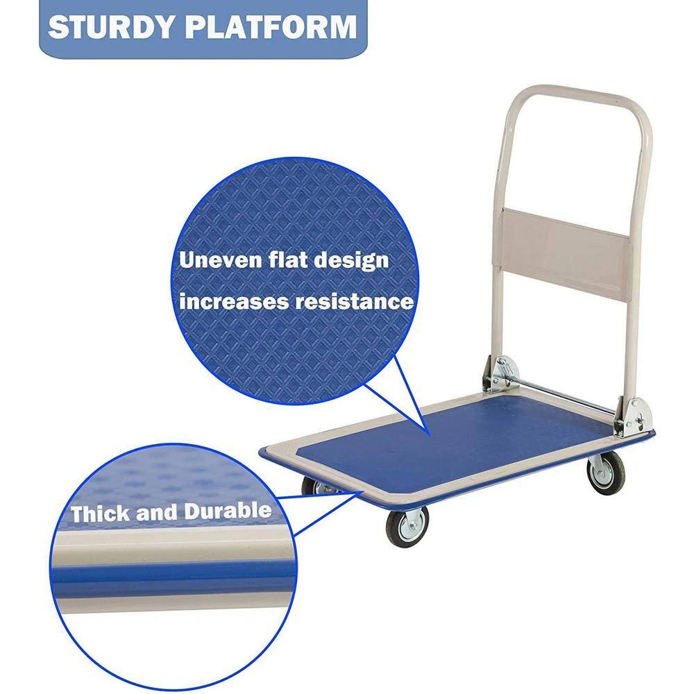 Heavy-Duty Blue Steel Folding Platform Hand Truck with 4 Wheels