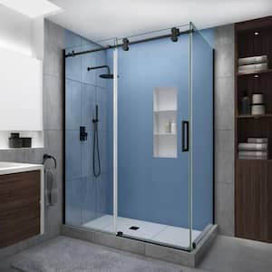 Langham XL 48-52 in. x38 in. x80 in. Sliding Frameless Shower Enclosure StarCast Clear Glass in Oil Rubbed Bronze Right