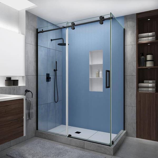 Aston Langham XL 68-72 in. x38 in. x80 in. Sliding Frameless Shower Enclosure StarCast Clear Glass in Oil Rubbed Bronze Right